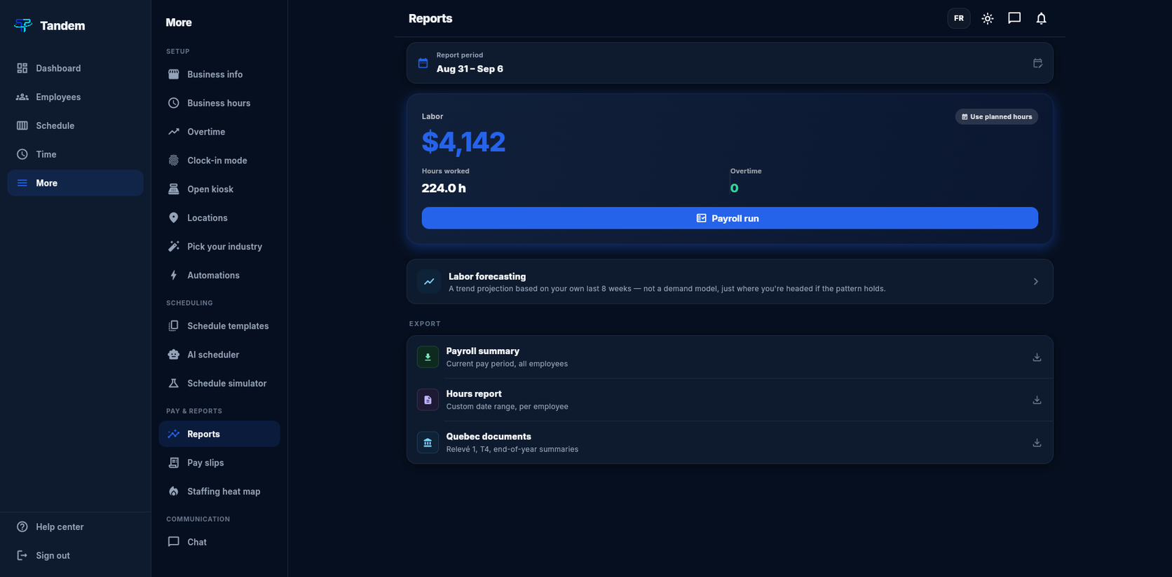 Tandem payroll reports