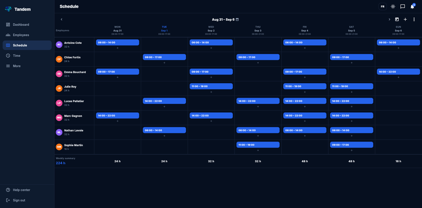 Tandem schedule