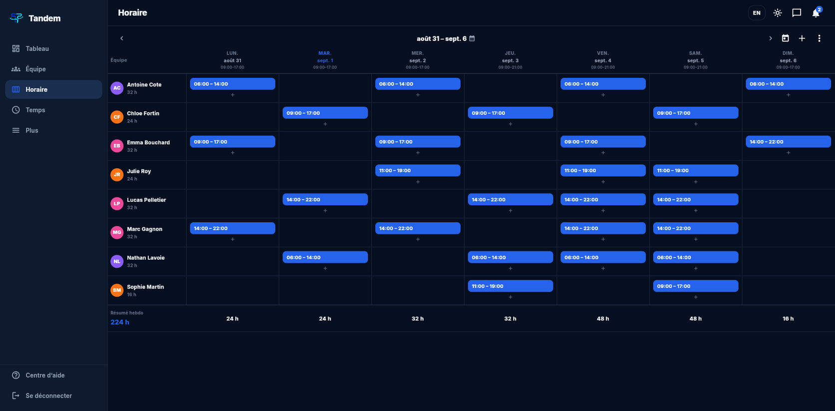 Horaire Tandem